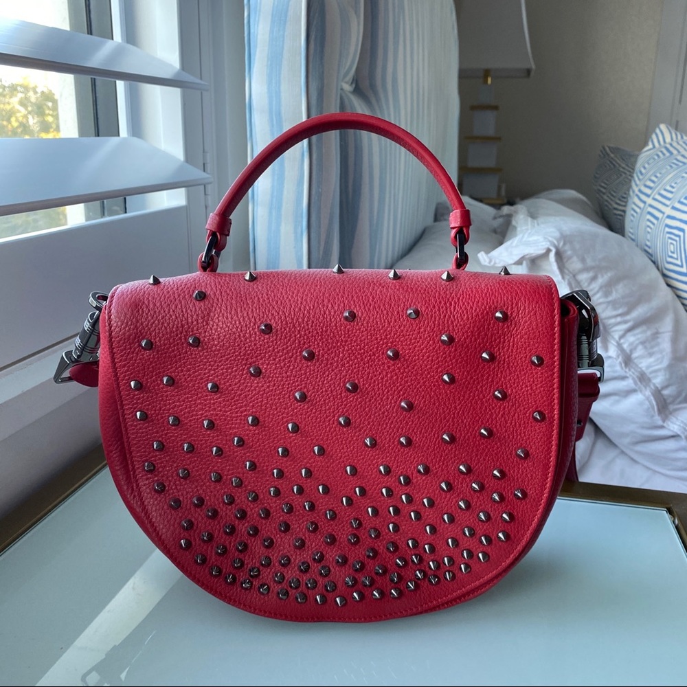 Christian Loubotin Red Half Moon Studded Bag